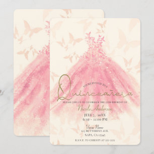 Invitation Robe de danse papillon Peach Sparkle Quinceañera