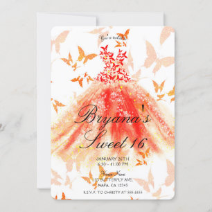 Invitation Robe de danse papillon rouge orange Sweet 16 Party