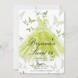 Invitation Robe de danse papillon vert de printemps Douce 16