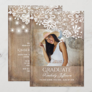 Invitation Robe de dentelle Rustique Burlap Lumières Photo Gr