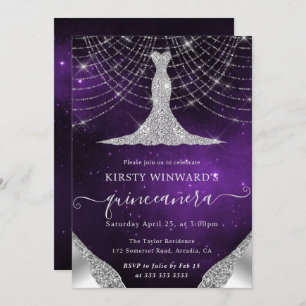 Invitation Robe de diamant & Bokeh Lights Quinceanera