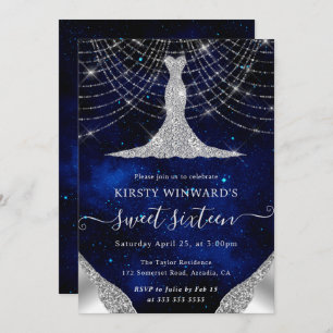 Invitation Robe de diamant & Bokeh String Lights Sweet 16