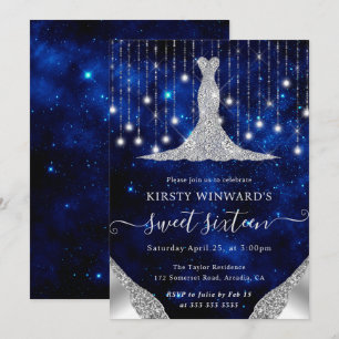 Invitation Robe de diamant & Bokeh String Lights Sweet 16