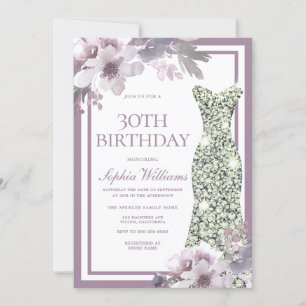 Invitation Robe de Diamant d'Argent Floral Violet 30e anniver