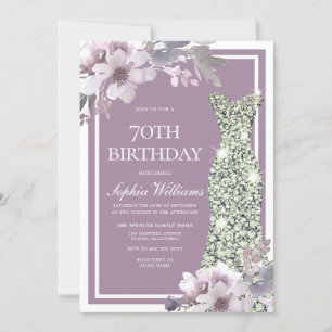 Invitation Robe de Diamant Floral Violet femmes 70e anniversa