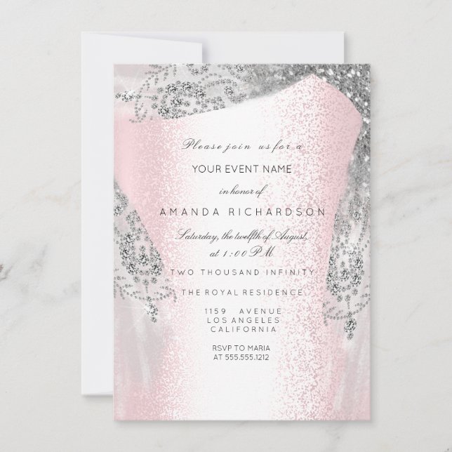 Invitation Robe de diamant gris argenté pour 16 ans rose (Devant)