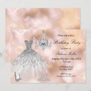 Invitation Robe de fête d'anniversaire Marbre rose beige blan