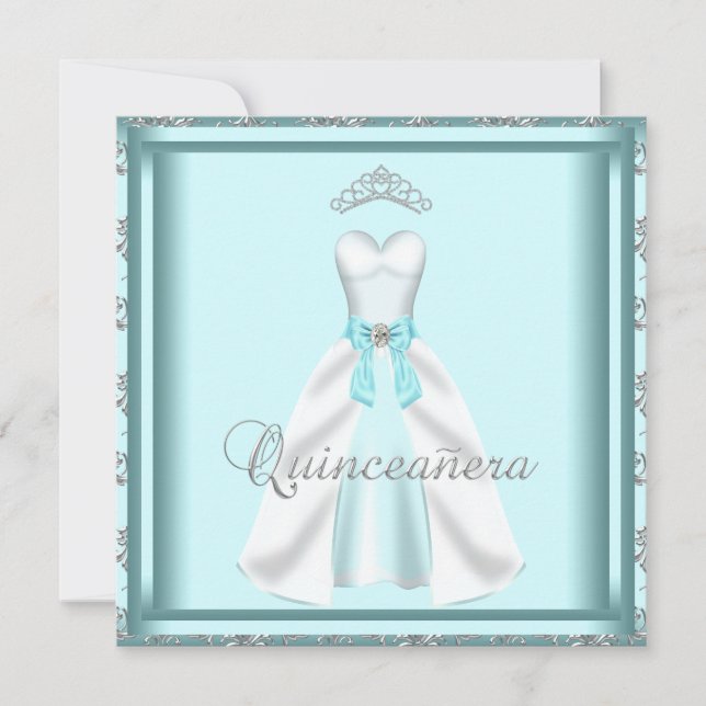 Invitation Robe de fête Tiara Turquoise Damask Quinceanera (Devant)