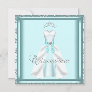 Invitation Robe de fête Tiara Turquoise Damask Quinceanera