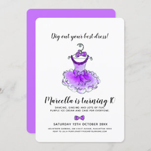 Invitation Robe de fête violette filles 10e anniversaire fête