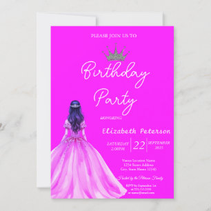 Invitation Robe de fille Couronne de paillettes chic Rose Néo