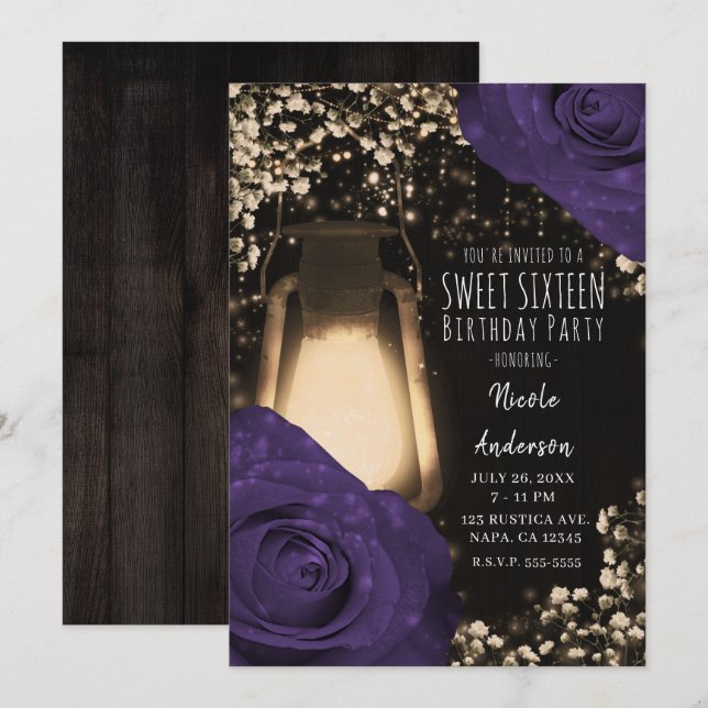 Invitation Robe de lanterne rustique Couleur Rose douce 16 (Devant / Derrière)