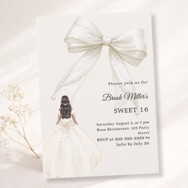 Invitation Robe de luxe en ivoire avec noeud pour un Sweet 16 (Créateur téléchargé)