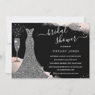 Invitation Robe de mariage argent rose scintillante douche de