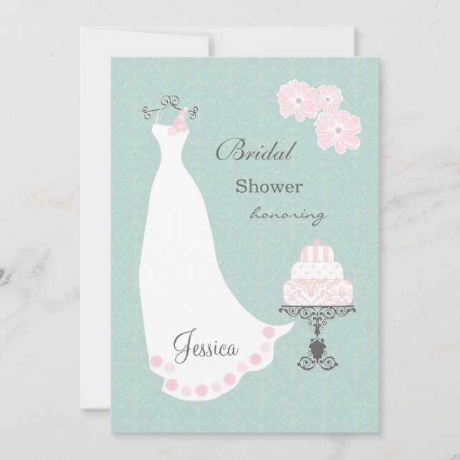Invitation Robe de mariage blanche, gâteau sur la Fête de la (Devant)