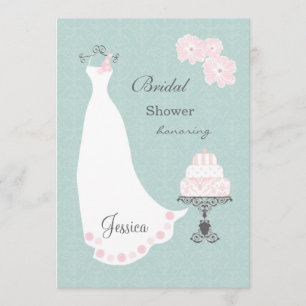 Invitation Robe de mariage blanche, gâteau sur la Fête de la