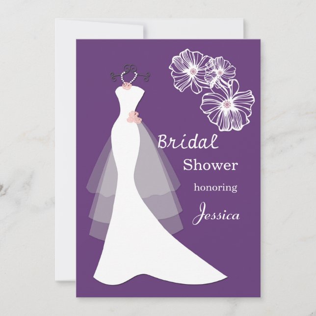 Invitation Robe de mariage blanche sur l'invitation pourpre (Devant)