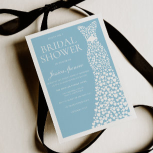 Invitation Robe de mariage bleu et blanc bordure Baby shower 