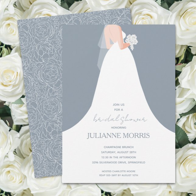 Invitation Robe de mariage élégante sur Fête des mariées bleu (Créateur téléchargé)
