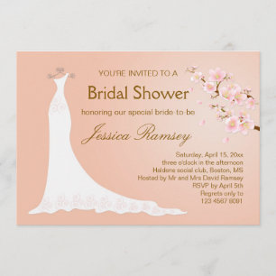 Invitation Robe de mariage, Fête de la mariée de fleurs de