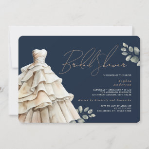 Invitation  Robe de mariage Navy Beige Feuillage Bridal Showe