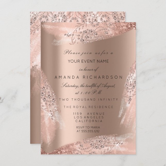 Invitation Robe de mariée 16 ans Or rose pour mariage (Devant / Derrière)