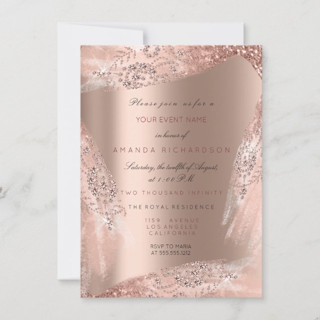 Invitation Robe de mariée 16e douce rose gold diamant scintil (Devant)