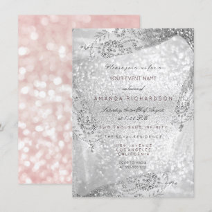 Invitation Robe de mariée 16e douce rose gris diamant étincel