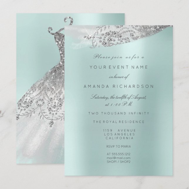 Invitation Robe de mariée blanche pour un 16e anniversaire aq (Devant / Derrière)