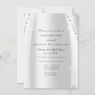 Invitation Robe de mariée blanche rose argentée diamant gris