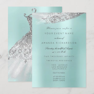 Invitation Robe de mariée blanche sucrée 16ème en bleu aqua
