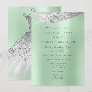 Invitation Robe de mariée blanche Sweet 16ème vert menthe
