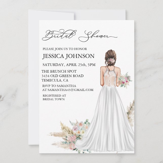 Invitation Robe de mariée chic boho pour une fête prénuptiale (Devant)