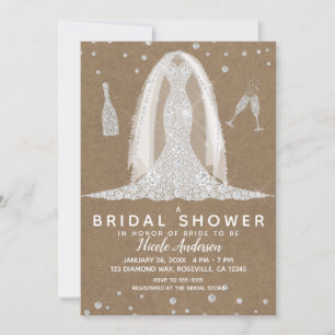 Invitation Robe de Mariée Diamant en Papier Kraft Lavage de N