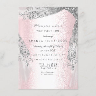 Invitation Robe de mariée diamant gris argent Sweet 16ème ros