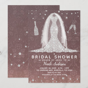 Invitation Robe de Mariée Diamant Rose Poussiéreuse Baby Show