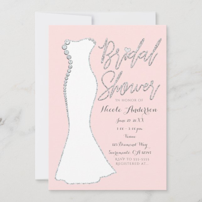 Invitation Robe de mariée Diamond Bling rose Baby Shower (Devant)