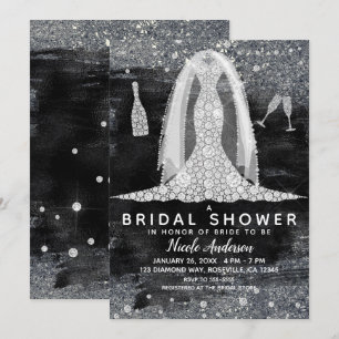 Invitation Robe de mariée en diamant argent noir pour la douc