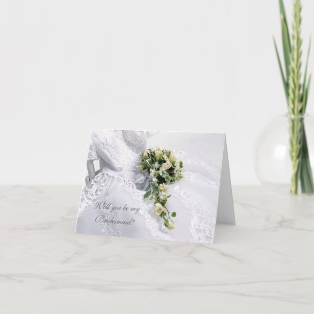 Invitation Robe de mariée et roses Demoiselle d'honneur (Devant)