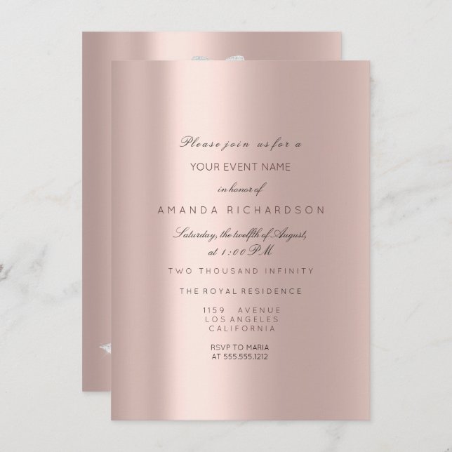 Invitation Robe de mariée étincelante rose pastel rose diaman (Devant / Derrière)