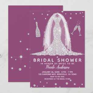 Invitation Robe de Mariée Glam Diamant Berry Baby Shower