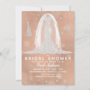 Invitation Robe de Mariée Glam Diamant Peach Réception de Mar