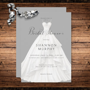 Invitation Robe de Mariée Moderne sur Baby Shower Mariage Gri