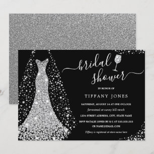 Invitation Robe de mariée noire argentée scintillante douche 