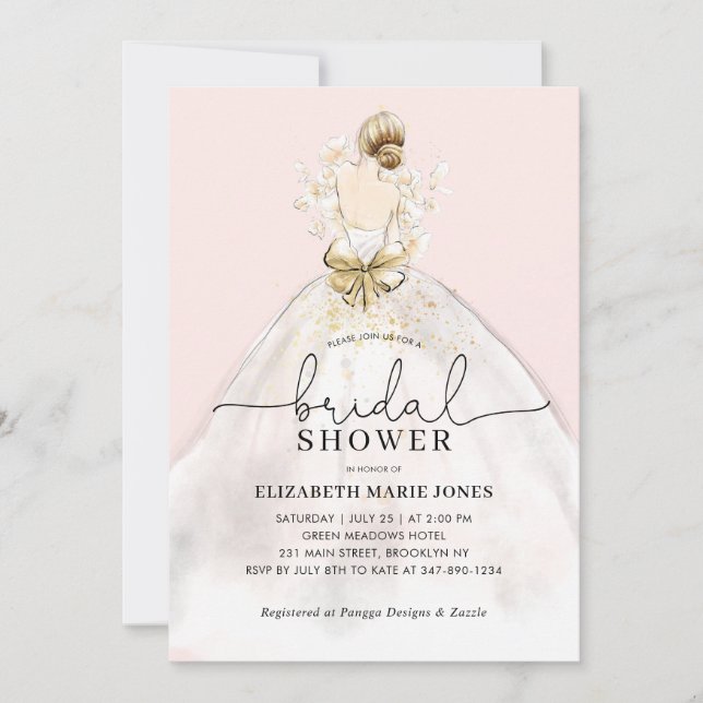 Invitation Robe de mariée Robe de mariée Fleurs Rose Mariage (Devant)