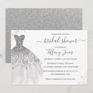 Invitation Robe de mariée scintillante blanche argentée pour 