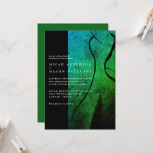 Invitation Robe de mariée verte contemporaine Mariage