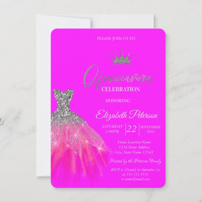 Invitation Robe de Parties scintillant adorable Tiara Fuschia (Devant)