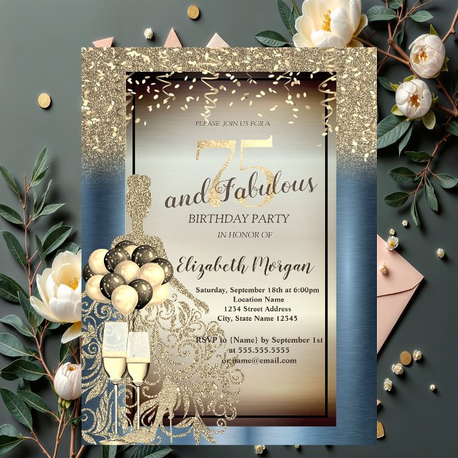 Invitation Robe de parties scintillant, Ballons, Métal Bleu 7 (Créateur téléchargé)