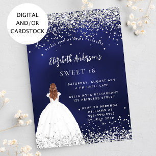 Invitation Robe de parties scintillant bleu marine Sweet 16